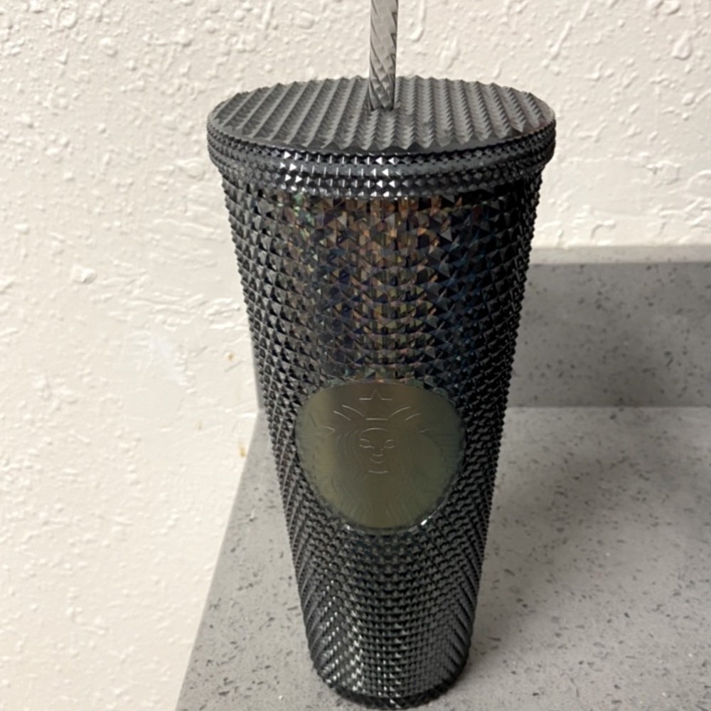Starbucks tumbler cup, studded black/gold